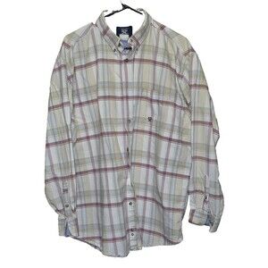 Wrangler 20X Mens Button Down Shirt Large TALL LT Twenty X Cream Plaid Western